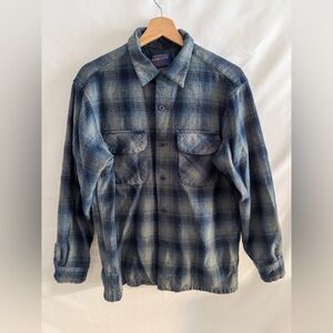 Pendleton 100% Wool Blue Plaid Shirt Jacket Flannel Overshirt